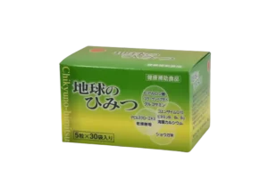 アイスター商事のヒアルロン酸含有「地球のひみつ（サプリメント）」のライトグリーンの商品小箱の画像。